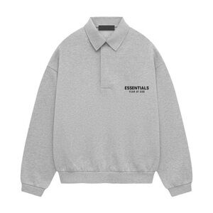 Fear of God ESSENTIALS men’s Light Heather Grey Fleece Polo Sweatshirt size XS